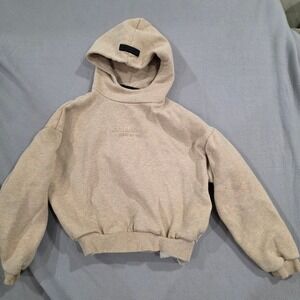 Fear of God Essentials Kids Hoodie Tan Oatmeal Heather Streetwear Pullover Logo